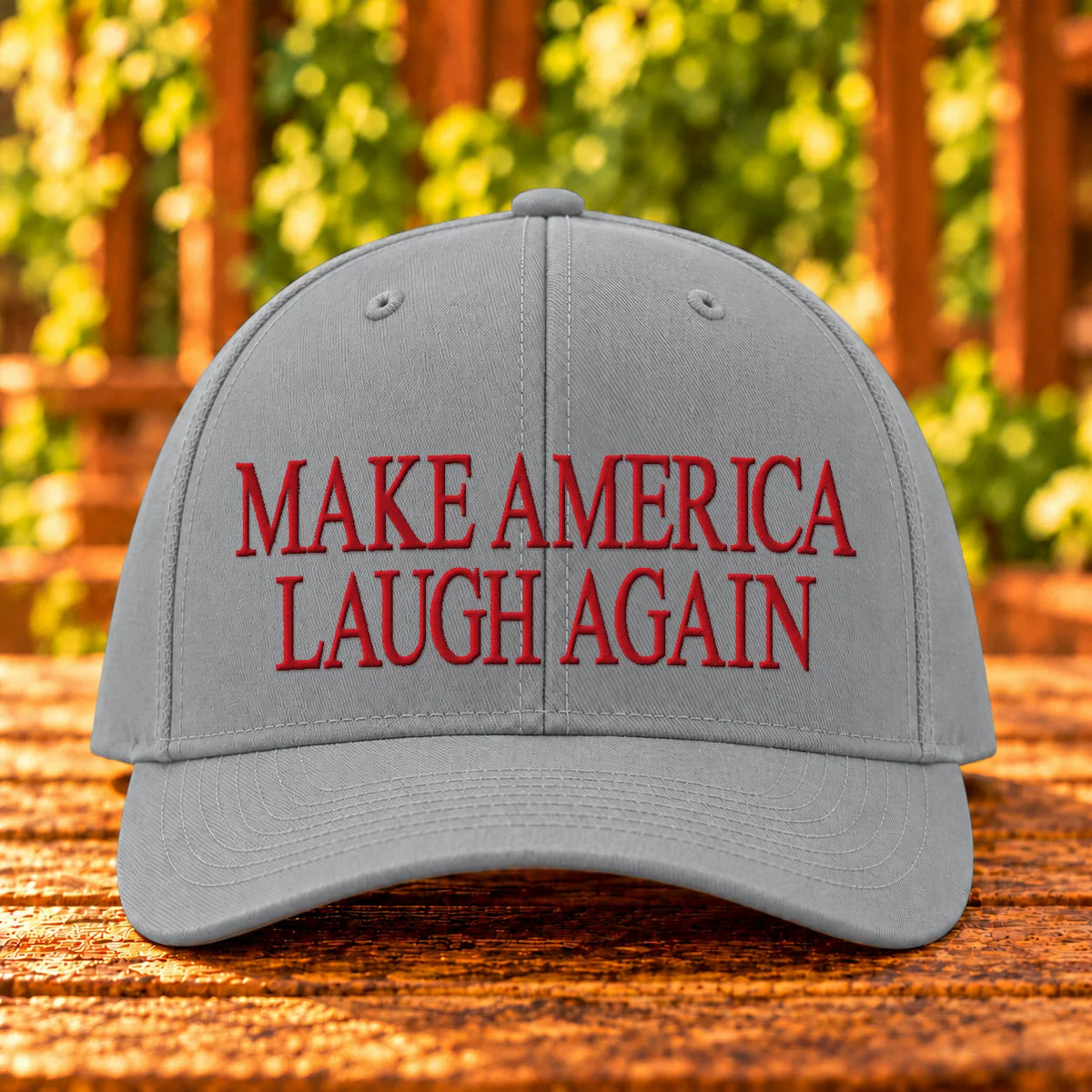 Make America Laugh Again — Grey twill with Red embroidery