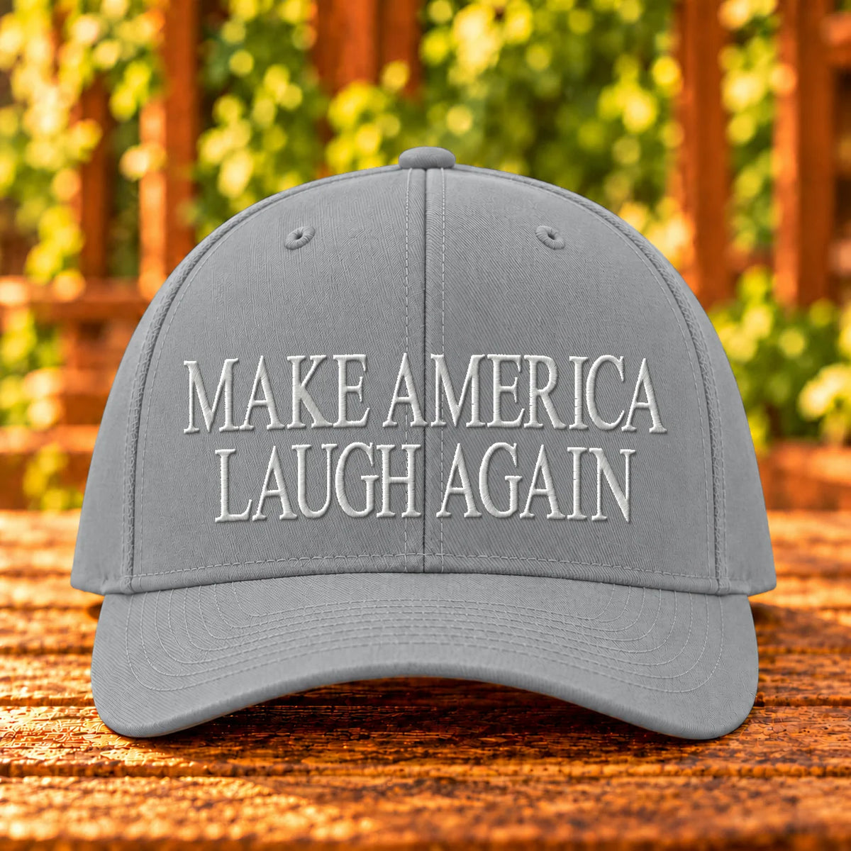 Make America Laugh Again — Grey twill with White embroidery