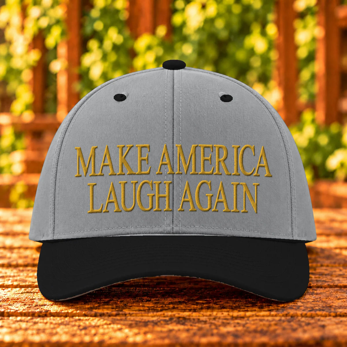 Make America Laugh Again — Gry/Gry/Bk twill with Gold embroidery