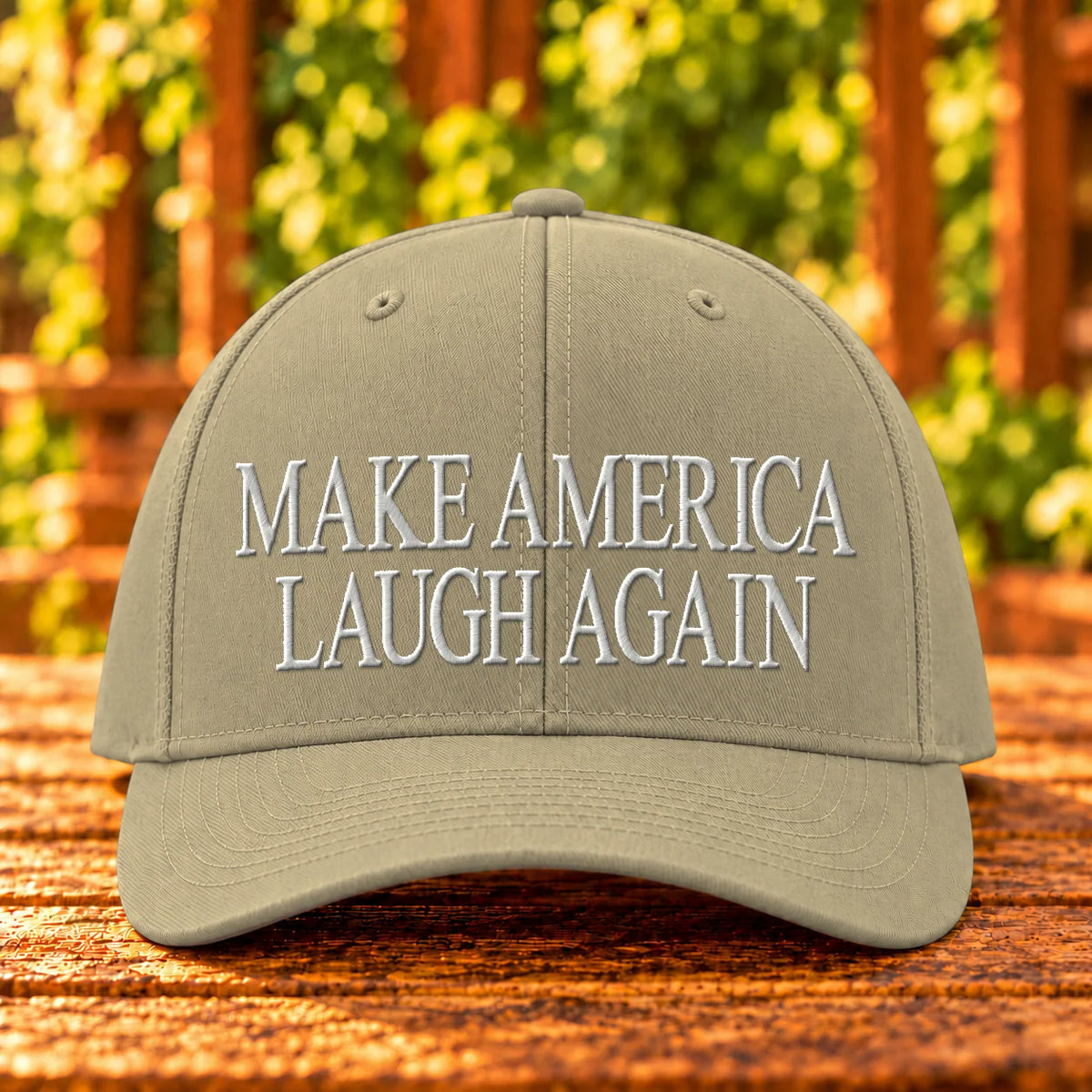 Make America Laugh Again — Khaki twill with White embroidery