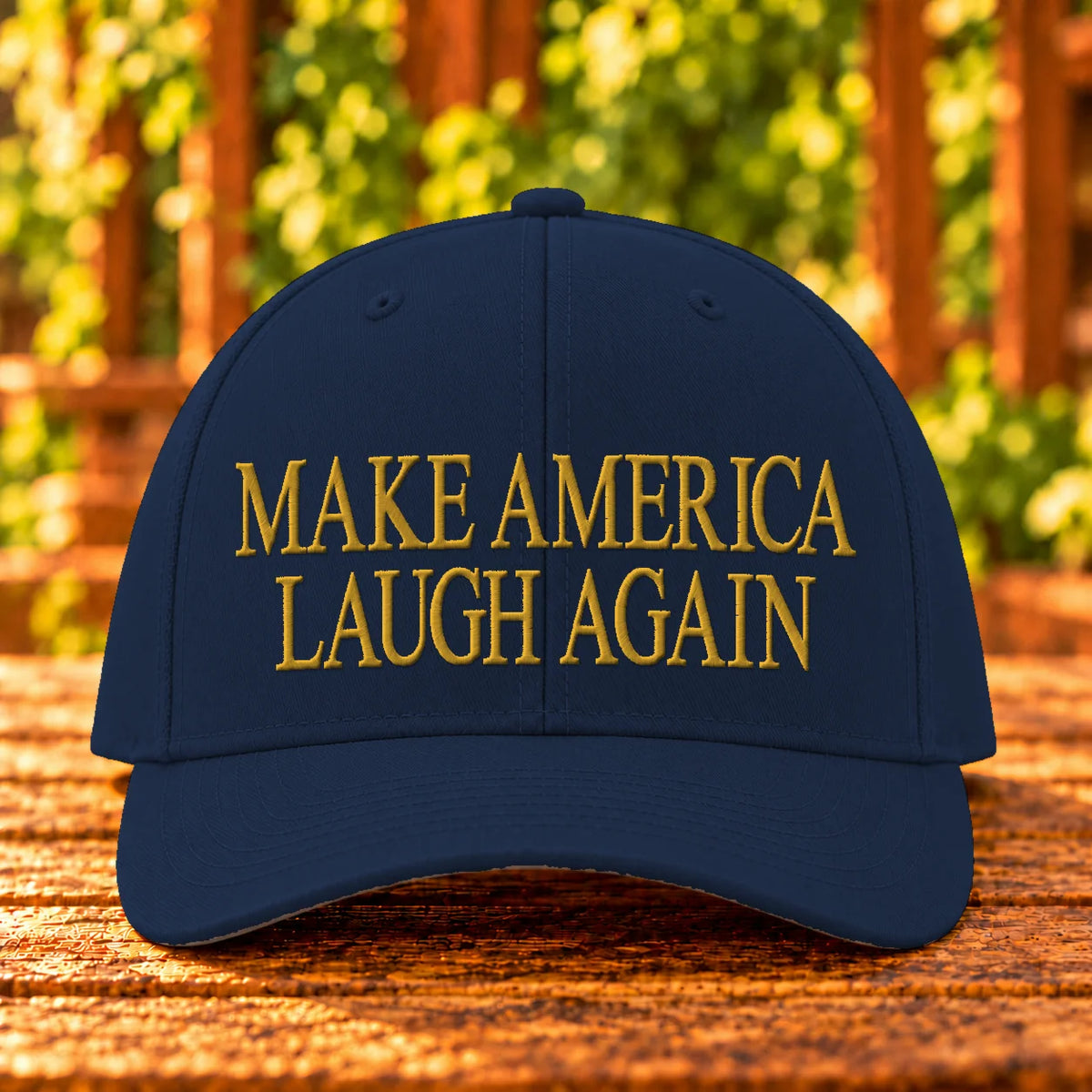 Make America Laugh Again — Navy twill with Gold embroidery
