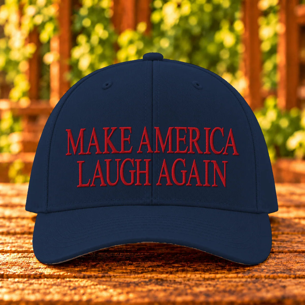 Make America Laugh Again — Navy twill with Red embroidery