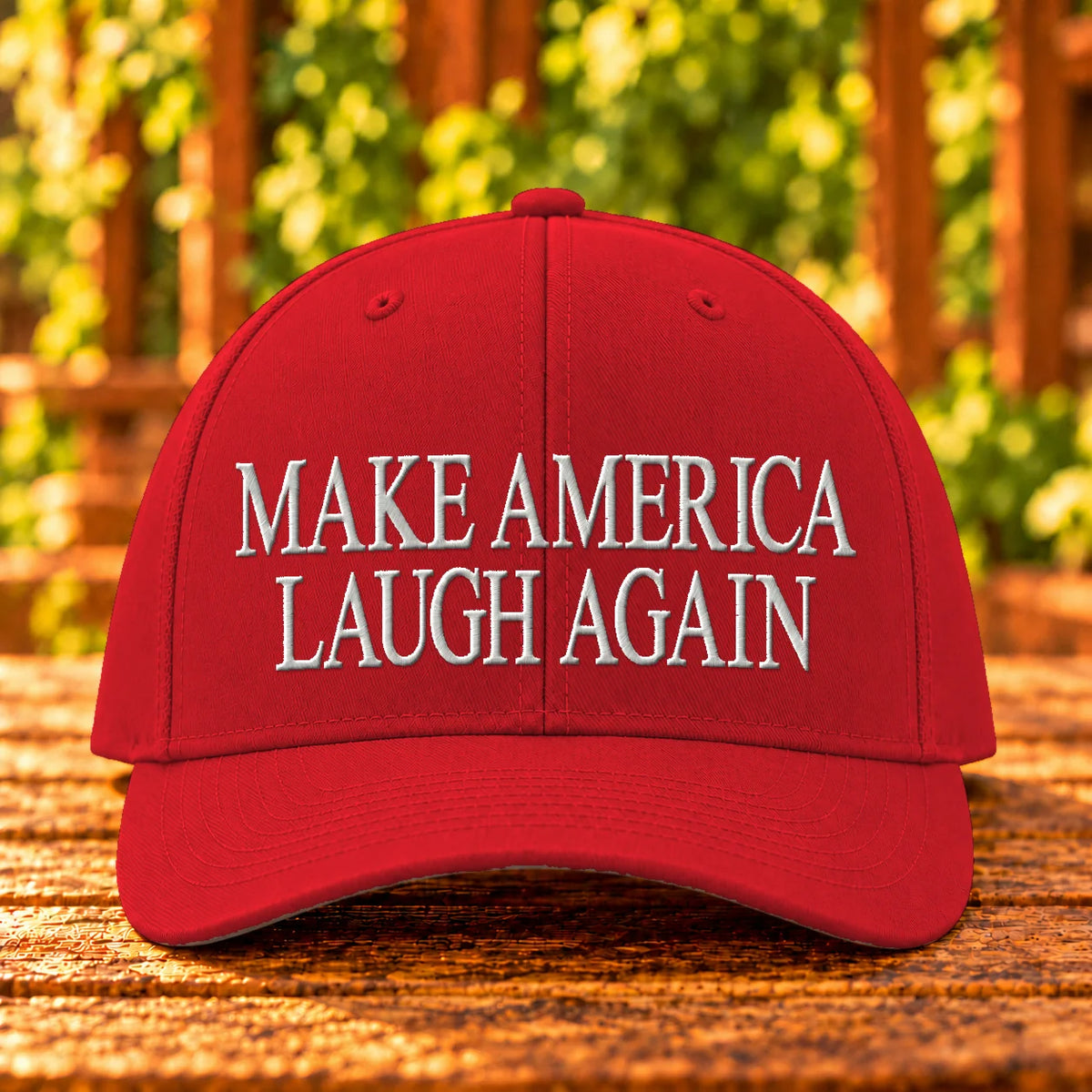 Make America Laugh Again — Red twill with White embroidery