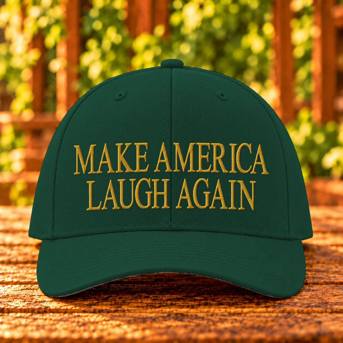Make America Laugh Again — Spruce twill with Gold embroidery
