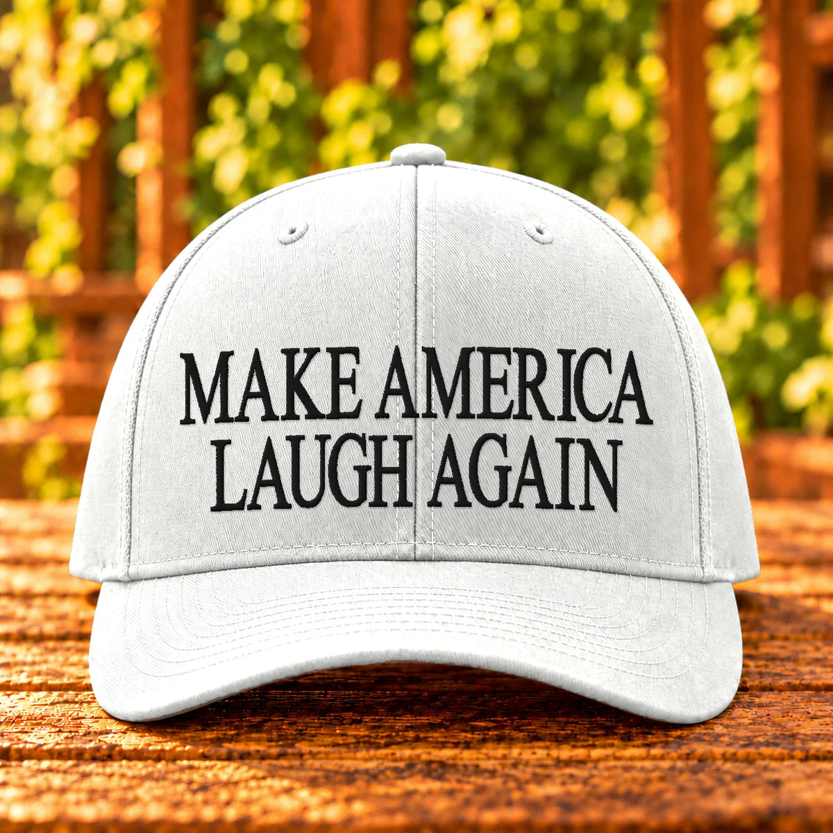 Make America Laugh Again — White twill with Black embroidery