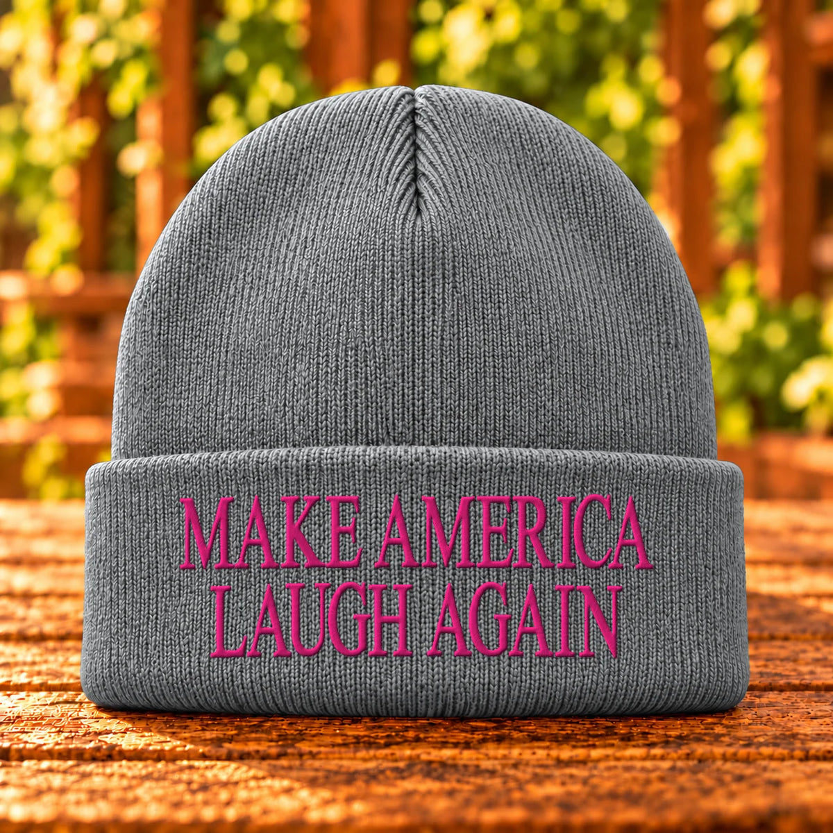 Make America Laugh Again embroidered Athletic Oxford beanie, Hot Pink thread