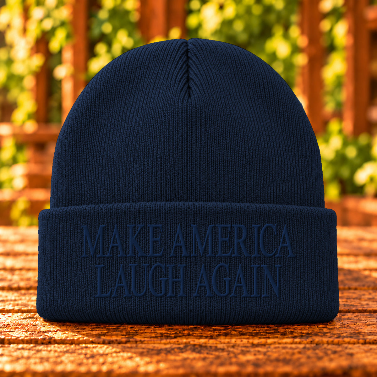 Make America Laugh Again embroidered beanie, Navy, Navy thread