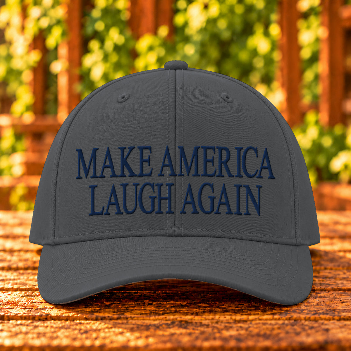 Make America Laugh Again embroidered twill, Charcoal, Navy thread