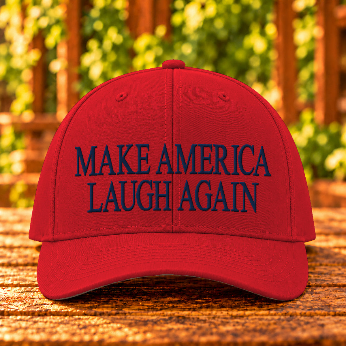 Make America Laugh Again embroidered twill, Red, Navy thread