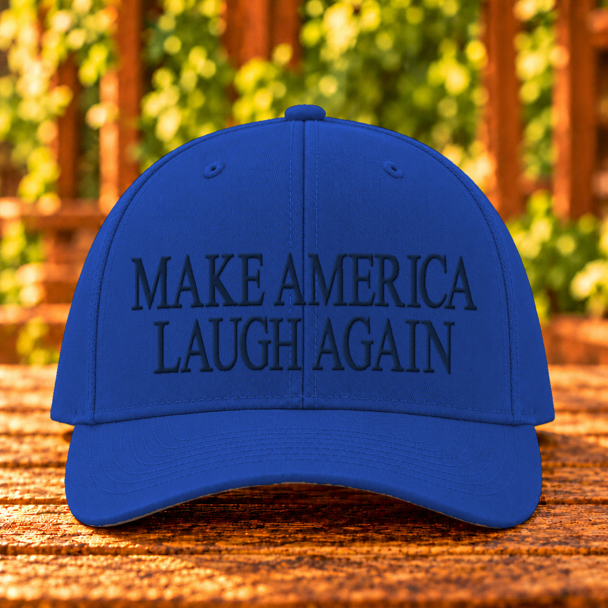 Make America Laugh Again embroidered twill, Royal, Navy thread