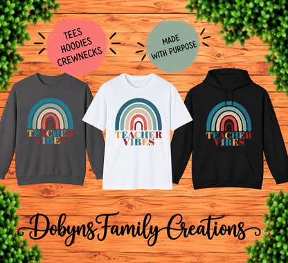 Teacher Vibes | Retro Rainbow Teacher Shirt, Crewneck & Hoodie